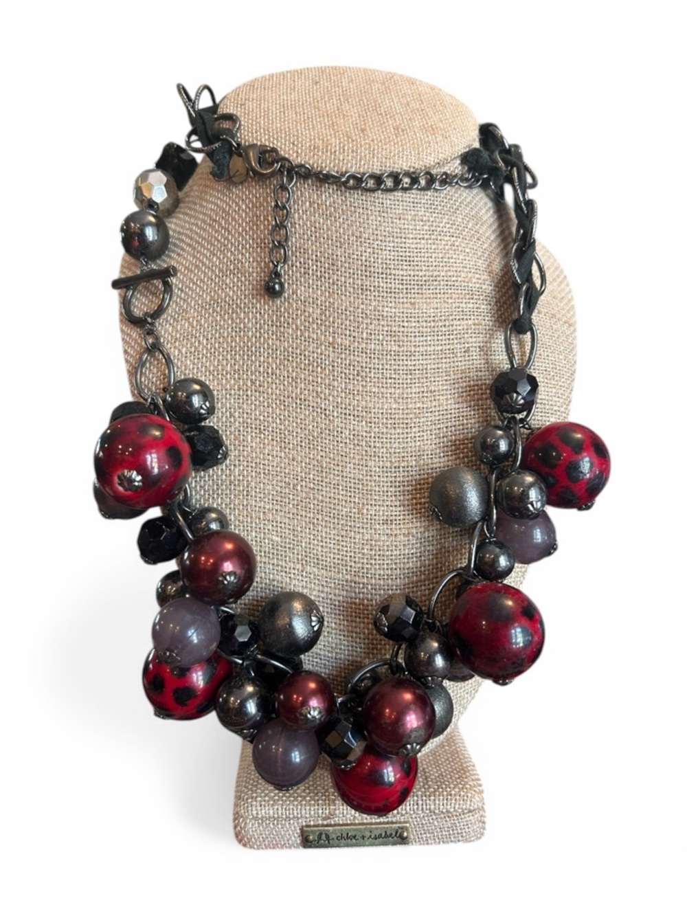 Chico’s Bauble Red and Black Statement Necklace